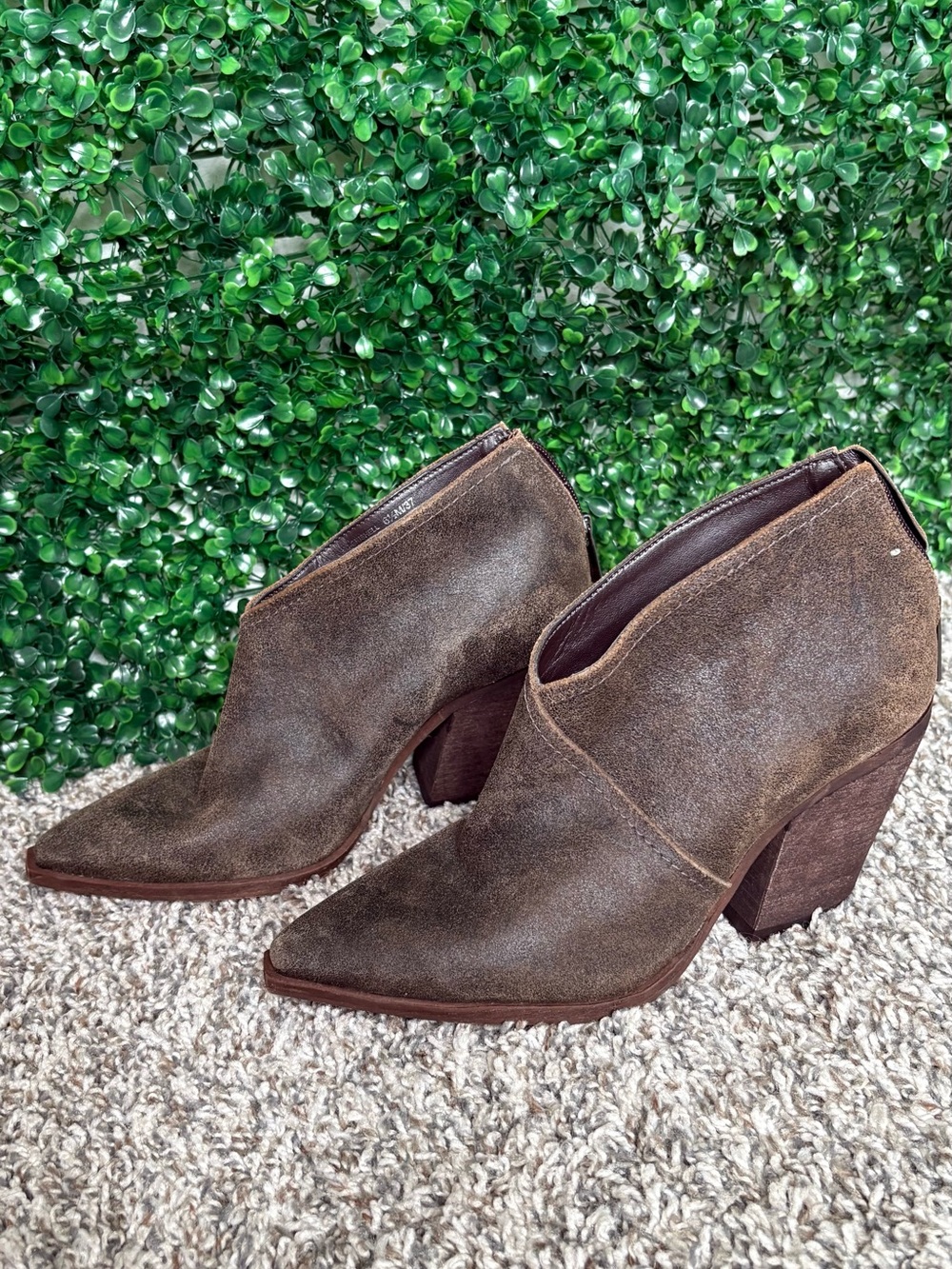 Vince Camuto  Brown Pointed Toe Suede Ankle Booties - Picture 6 of 6